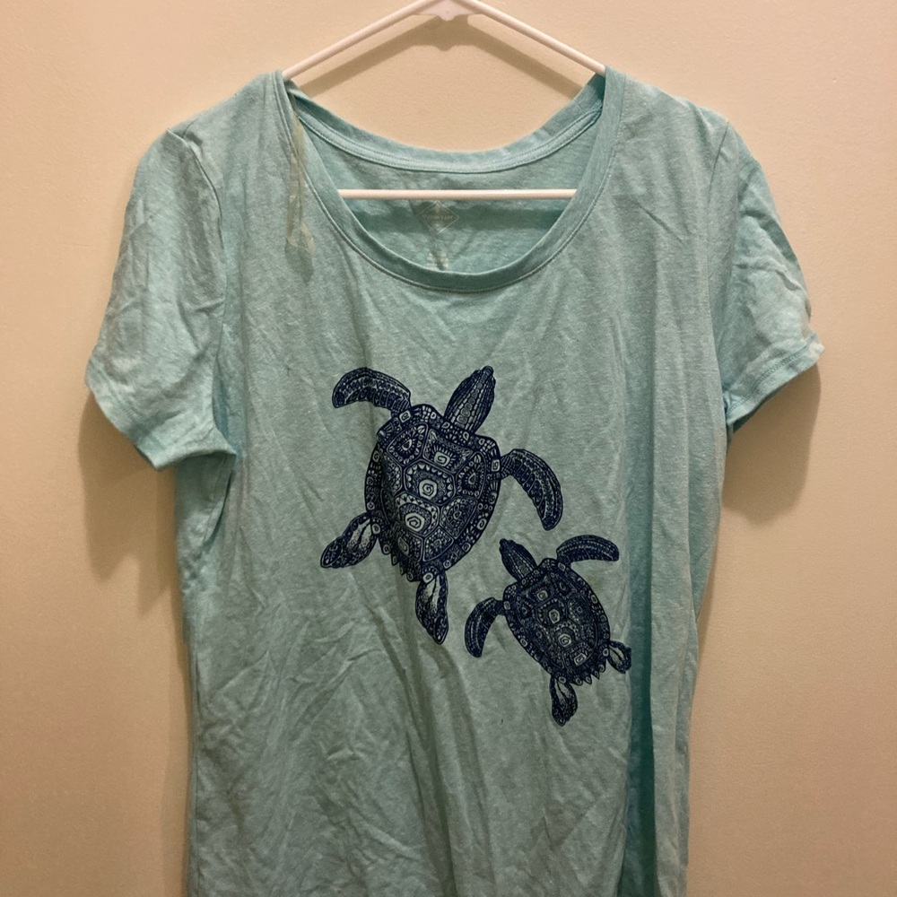 St. John's Bay Aqua Turtle Print Short Sleeve Top
